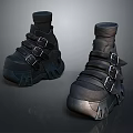 Stylish Black Boots With Thick Sole And Multiple Buckle Straps For Daily Wear