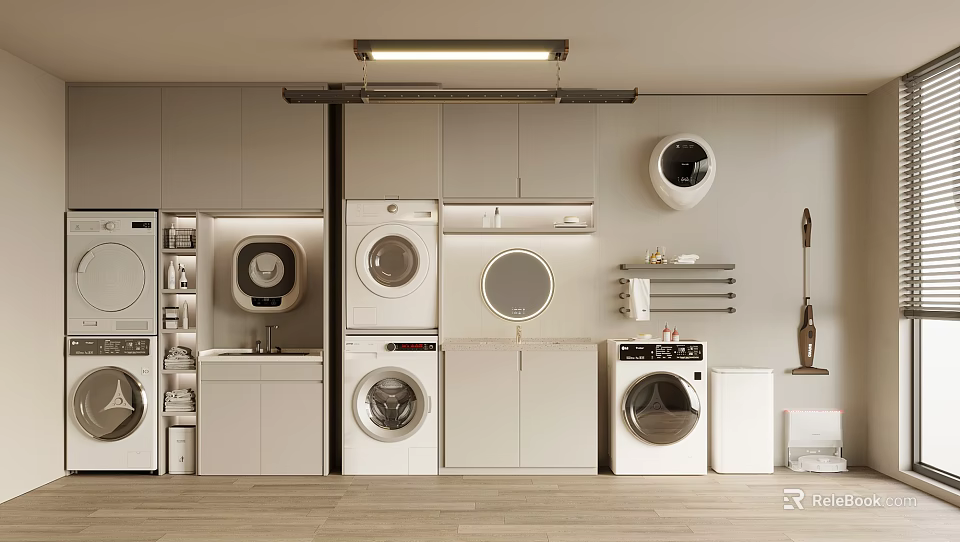 Modern Bathroom Cabinet Rack Design With Storage Shelves And Organized Space 3d model 