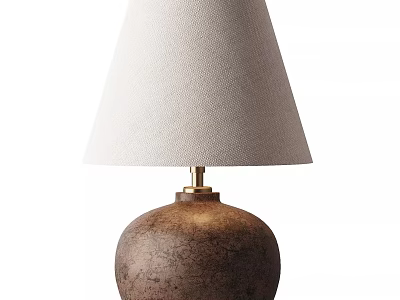 Stylish Table Lamp With Brown Textured Base And Beige Fabric Shade 3d model