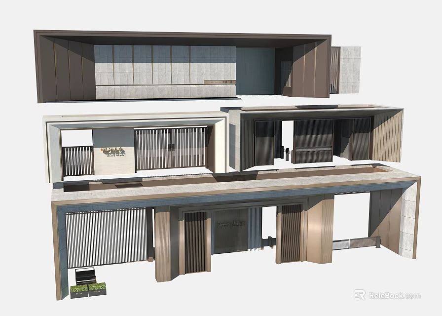 Modern Entrance Gate Design With Metal Frames Glass Panels And Decorative Structures 3d model 