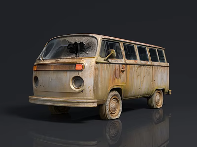 Rusty Vintage Van With Cracked Windshield Weathered Body And Classic Design 3d model