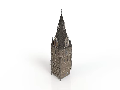 Detailed Medieval Style Stone Tower With Spire And Layered Architectural Windows 3d model