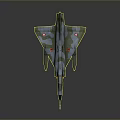 Detailed Cosmic Spacecraft Model With Streamlined Design And Emblems On Reflective Black Surface