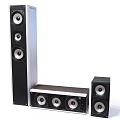 Home Theater Speaker System With Black Silver Tall Floor Center Channel And Compact Speakers
