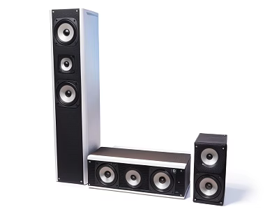Home Theater Speaker System With Black Silver Tall Floor Center Channel And Compact Speakers 3d model