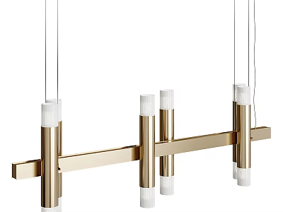 Modern Linear Gold Chandelier With Cylinder White Shades And Metal Frame 3d model