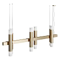 Modern Linear Gold Chandelier With Cylinder White Shades And Metal Frame