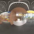 Bright Modern Supermarket Interior With Checkout Counter Display Cases And Glass Windows
