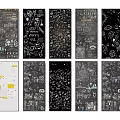 Creative Hand Drawn Artworks With Various Doodles On Multiple Blackboard Panels