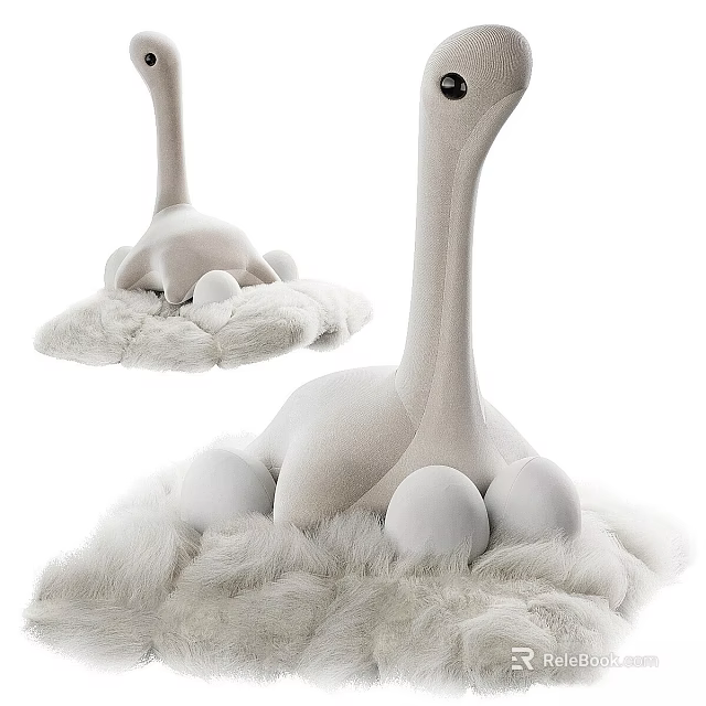 Two White Ostrich Plush Figurines With Soft Fluffy Base And Decorative Eggs 3d model
