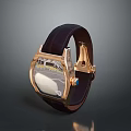 Elegant Luxury Wristwatch With Leather Strap Square Dial Golden Bezel And Gemstone Accent
