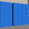 Blue Metal Lockers With Numbered Compartments Arranged In Bright Room Storage Units