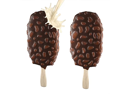Delicious Chocolate Covered Ice Cream On Sticks With Milk Splash 3d model