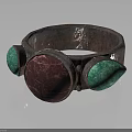 Vintage Accessory Ring With Metallic Band Central Round Red Gem And Side Teardrop Green Stones