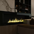 Cozy Living Room Modern Fireplace With Realistic Flames And Wooden Bookshelf Interior Design