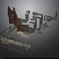 Industrial Scene Components With Metal Pipes Fabric Drape And Concrete Structure