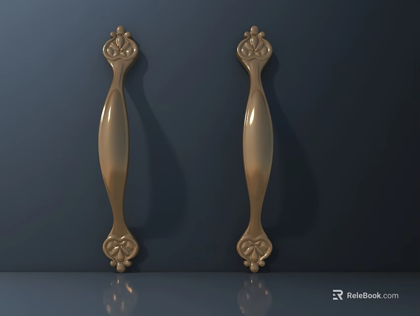 Shiny Golden Furniture Handles Featuring Intricate Decorative Patterns For Cabinet Drawers 3d model 