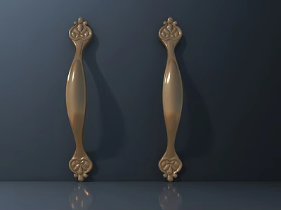 Shiny Golden Furniture Handles Featuring Intricate Decorative Patterns For Cabinet Drawers 3d model