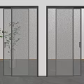 Modern Glass Double Doors With Black Frame Interior Design And Green Plant