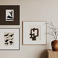 Abstract Paintings Wall Decor With Dark White Light Framed Art Ceramic Vase And Dried Branches