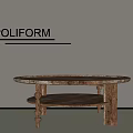 Rustic Wooden Round Coffee Table With Lower Shelf By Poliform Design 3d model