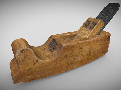 Vintage Wooden Hand Plane With Iron Blade For Carpentry Tools 3d model