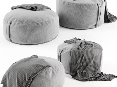 Modern Gray Fabric Poufs With Round Shape Textured Design And Soft Seating 3d model