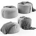 Modern Gray Fabric Poufs With Round Shape Textured Design And Soft Seating 3d model