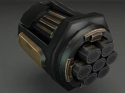 Black And Gold Mechanical Device With Multiple Circular Components In Cylindrical Arrangement 3d model
