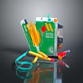 Crispy Golden French Fries With Green Packaging Colorful Decor And Tomato Dip