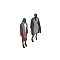 Model Showcasing Long Brown Wool Coat And Green Patchwork Winter Outerwear 3d model