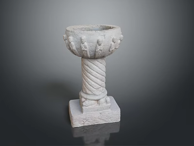 Ornate Stone Pedestal Featuring Carved Figures Twisted Column And Square Base 3d model
