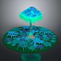 Umbrella Shaped Glowing Plant with Blue Green Leaves on Circular Base