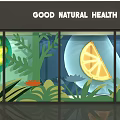 Shop Window Display With Fresh Fruits Green Plants And Natural Healthy Theme