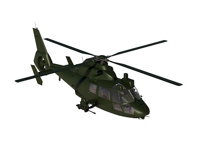 Military Green Helicopter Design Featuring Rotors Fuselage Windows And Weapon System 3d model