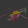 Yellow Helicopter Featuring Red Accents Main Rotors And Tail Rotor On Black Background