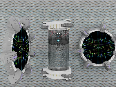 Futuristic Wall Decor With Glass Cylinder Neon Geometric Patterns And Metallic Frames 3d model