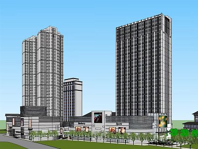 Modern High Rise Hotel Building With Commercial Podium And Green Landscaping 3d model