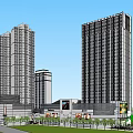 Modern High Rise Hotel Building With Commercial Podium And Green Landscaping