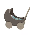 Electric Toy Wooden Baby Stroller Featuring Blue Cushion With Animal And Cloud Patterns For Toddlers