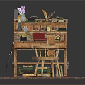 Wooden Desk With Chair Books Stationery Candle Flower On Floor With Decorative Rug