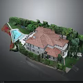 Residential Villa Architectural Model With Red Roof Lush Greenery And Swimming Pool
