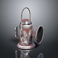 Vintage Kerosene Lantern Metal Body With Rustic Patina Worn Handle Open Shade And Reflective Base
