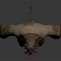 Mythical Pig Like Fantasy Creature Wearing Brown Cloak With Leather Belt And Tassels