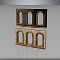 Brown Arched Decorative Furniture Window Frames With Three Panes Design 3d model