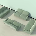 Four Light Green Two Seater Sofas In Modern Interior Against Light Colored Floor 3d model