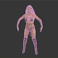 Woman In Black Bikini With Patterned Arm Cuffs And Long Boots Standing Pose