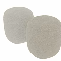 Two Fluffy Plush Ottoman Stools in Light Gray and Beige Modern Living Room Design