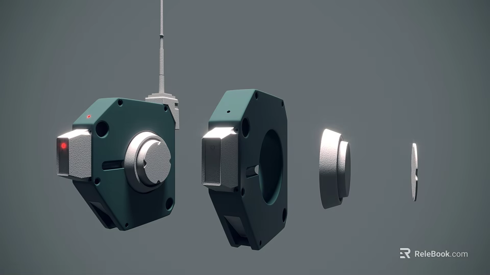 Television Mechanical Components 3D Render in Different Angles Showing Green and Silver Parts 3d model 