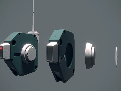 Television Mechanical Components 3D Render in Different Angles Showing Green and Silver Parts 3d model